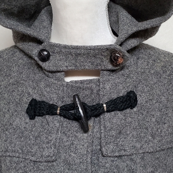 RARE Vintage 1970s Woolrich Woman Gray Wool Hooded Toggle Button Trenchcoat L - Picture 6 of 16